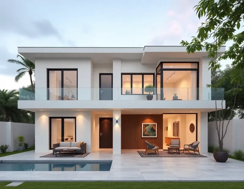 Plano arquitectónico de casa con 4 dormitorios mostrando distribución eficiente