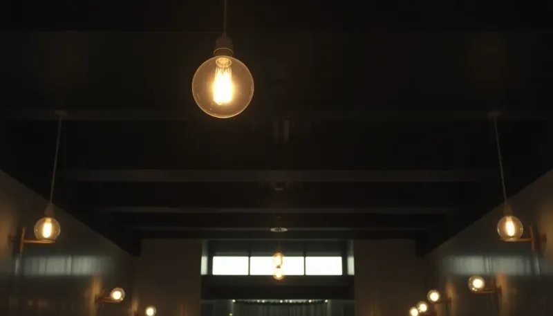 Layered dramatic lighting in a moody interior with brass fixtures and warm ambient glow