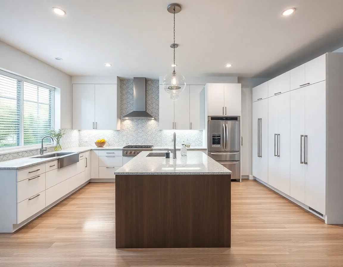 Stunning modern kitchen with island, pendant lighting, and sleek cabinetry
