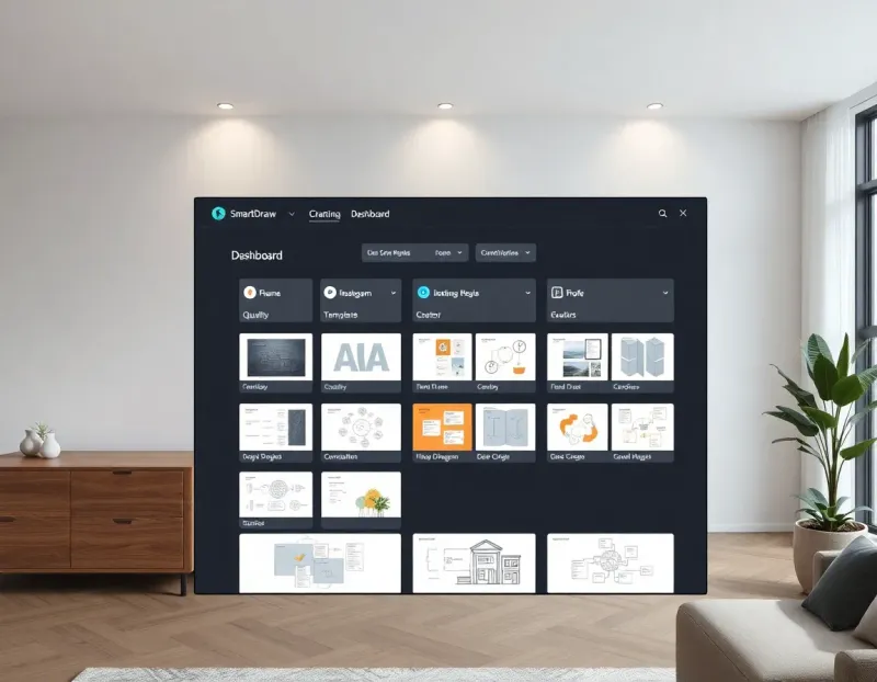 SmartDraw interface showing the main dashboard with various diagram templates