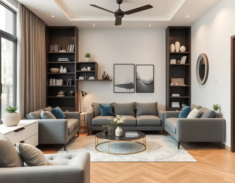 Stylish small living room with multifunctional furniture and smart storage solutions